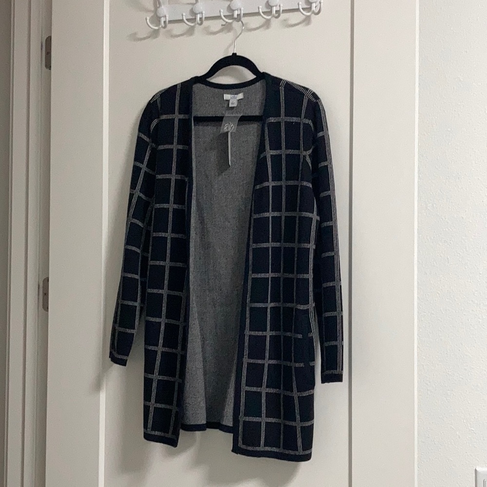 Croft & Barrow Black/White Windowpane Cardigan